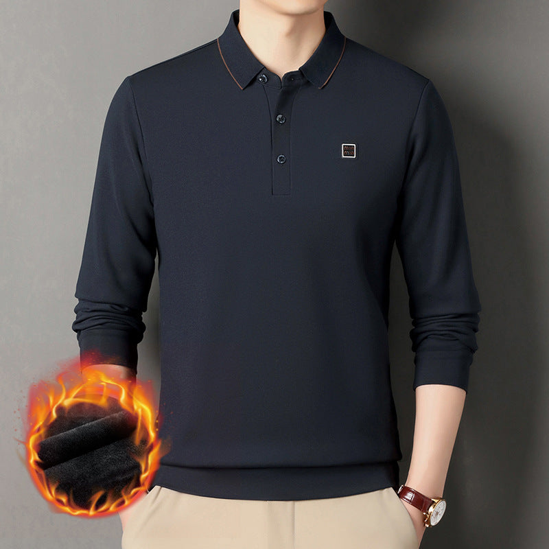 Thickened fleece men's long-sleeved polo shirt