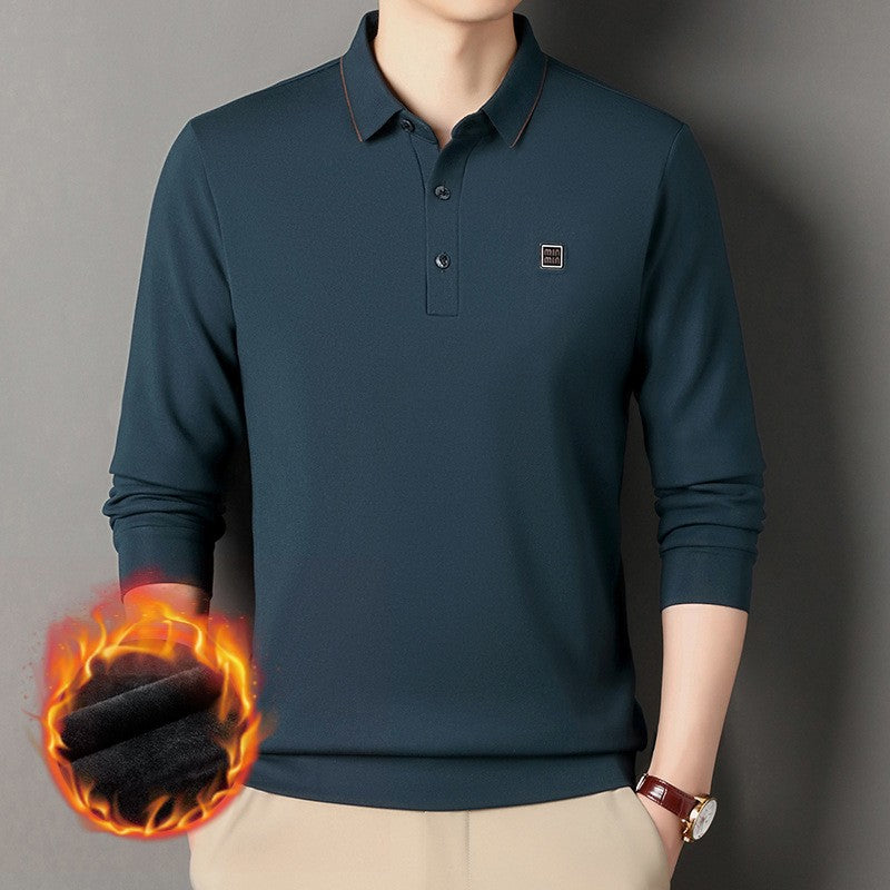 Thickened fleece men's long-sleeved polo shirt