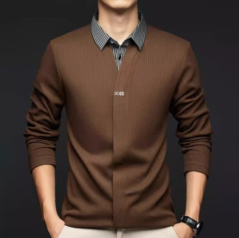 zd271-Men's lapel fake two-piece long-sleeved T-shirt