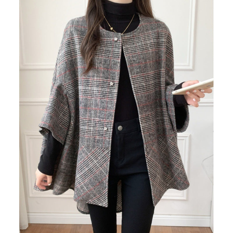 Women's loose woolen cape coat