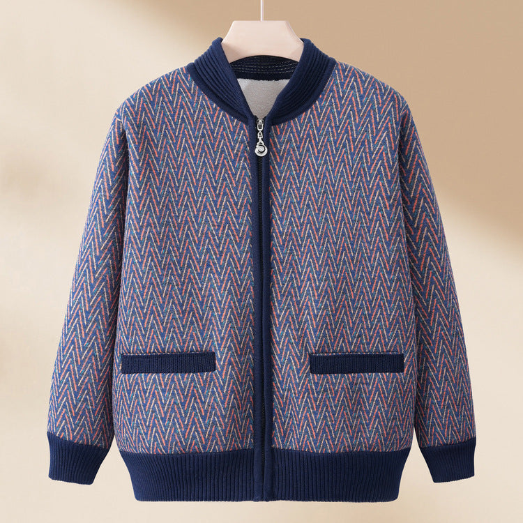 zp503-New Ladies Printed Knitted Cardigan