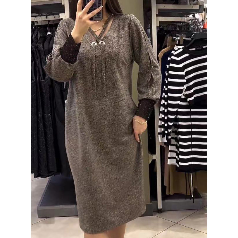 Long Sleeve V Neck Women's Dress