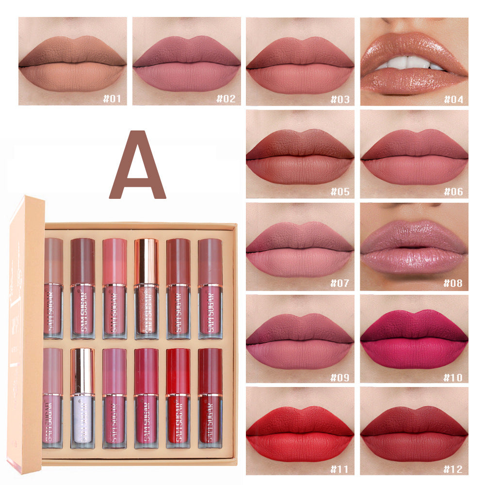 12 colors new matte velvet lip glaze-شراء واحدة احصل على واحدة مجانية