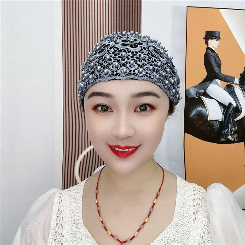 ae822-Summer Women's Fashionable Beaded Flower Hat