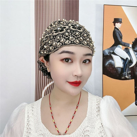 ae822-Summer Women's Fashionable Beaded Flower Hat