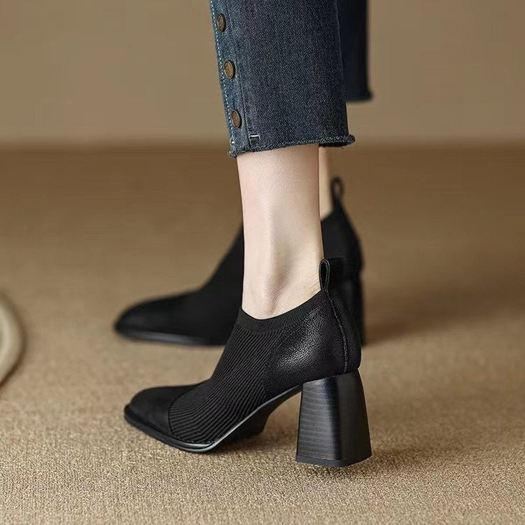 Vintage soft leather square toe high heels