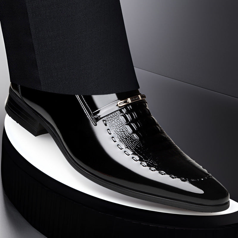 Men's crocodile pattern patent leather business shoes