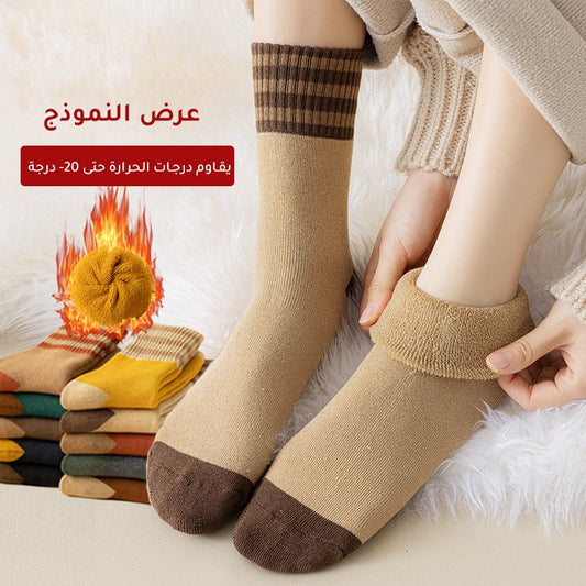 Women's velvet retro contrast warm socks