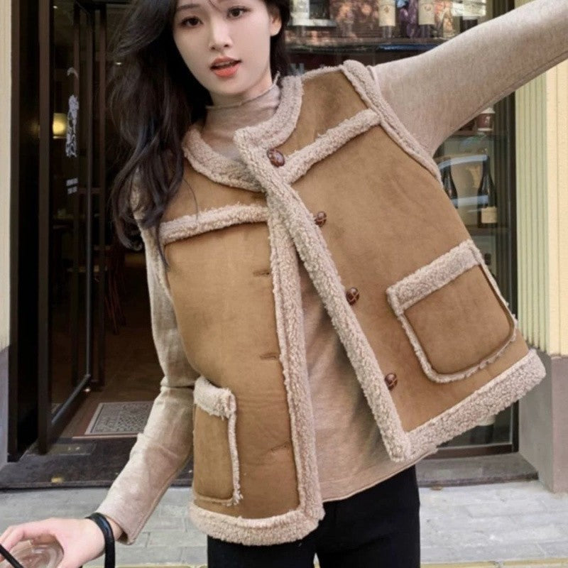 zp536-Ladies winter new thickened lambskin vest