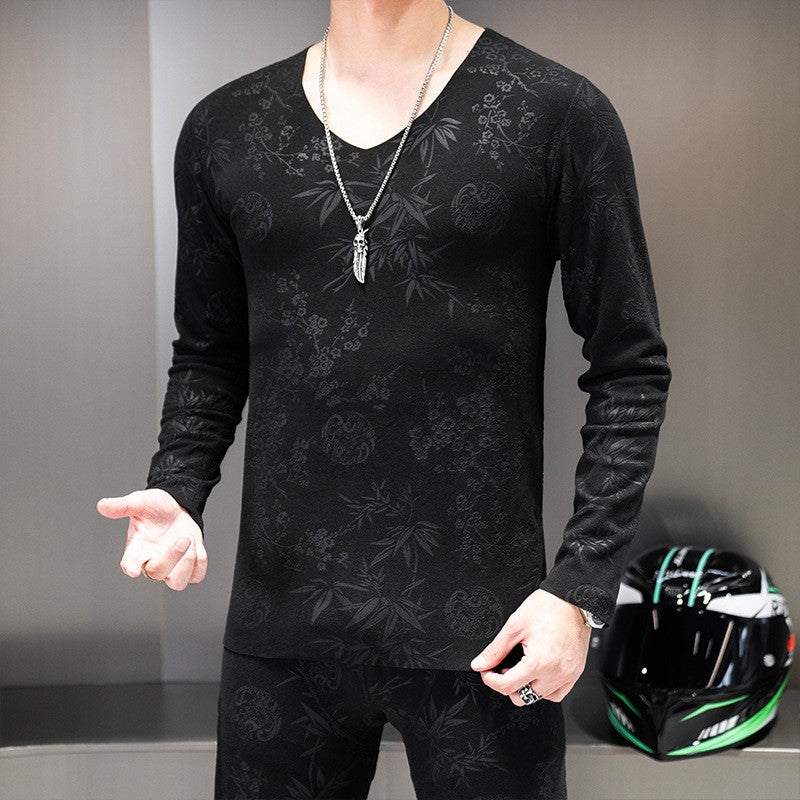 zd307-Men's seamless warm slim fit printed bottoming suit