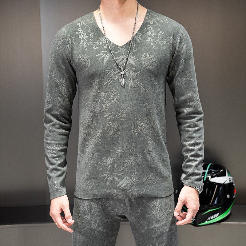 zd307-Men's seamless warm slim fit printed bottoming suit