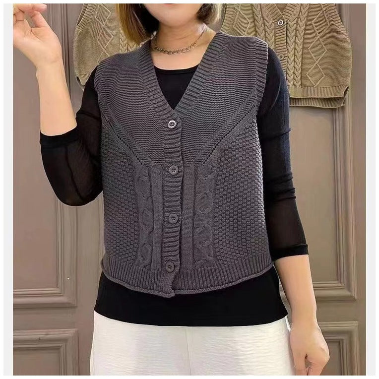 ae830-Ladies Casual Solid Color Knitted Vest