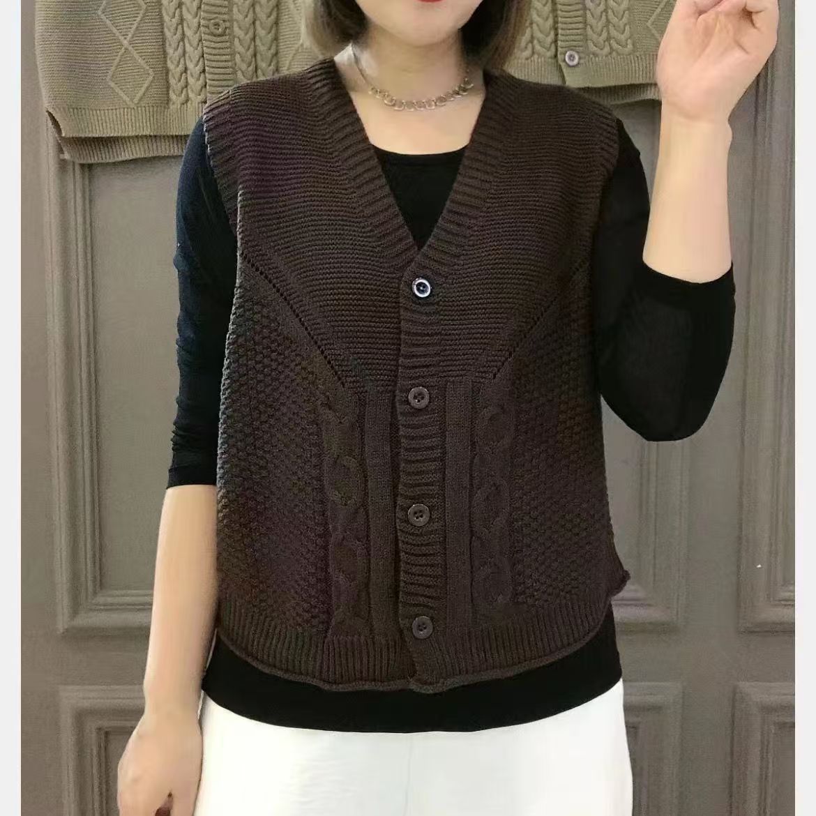 ae830-Ladies Casual Solid Color Knitted Vest