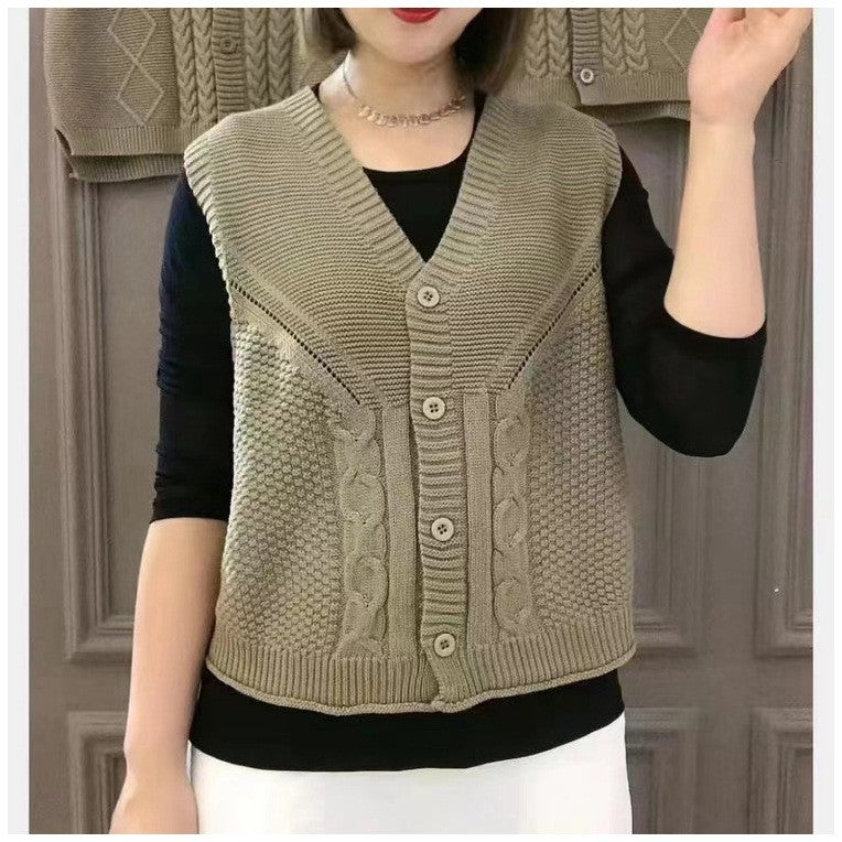 ae830-Ladies Casual Solid Color Knitted Vest