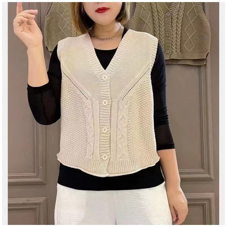 ae830-Ladies Casual Solid Color Knitted Vest