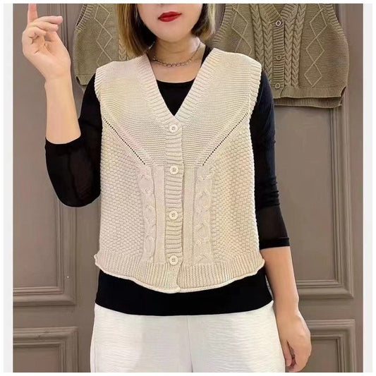 ae830-Ladies Casual Solid Color Knitted Vest