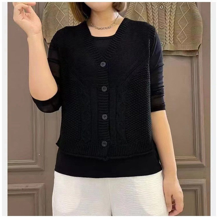 ae830-Ladies Casual Solid Color Knitted Vest