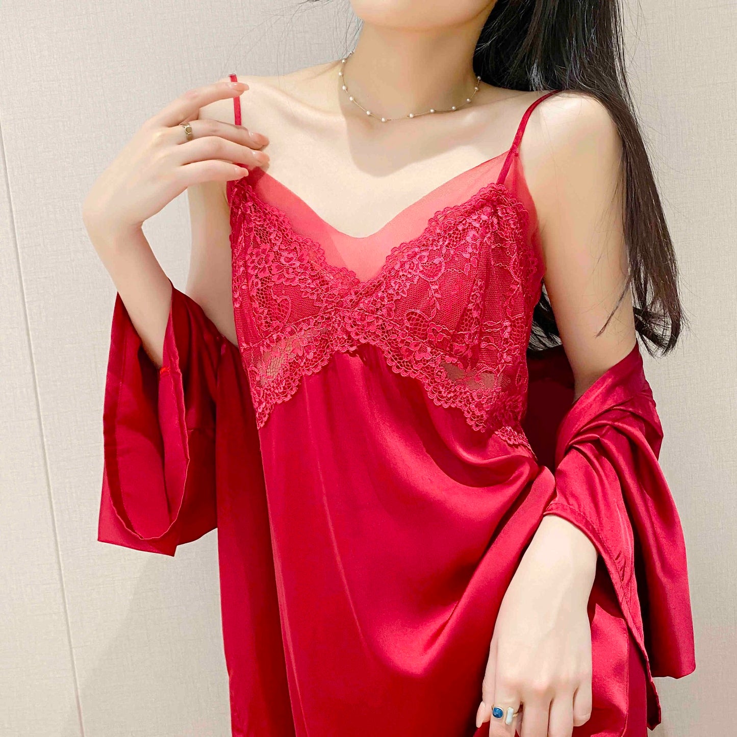 zp561-Women's ice silk suspenders with breast pads nightdress