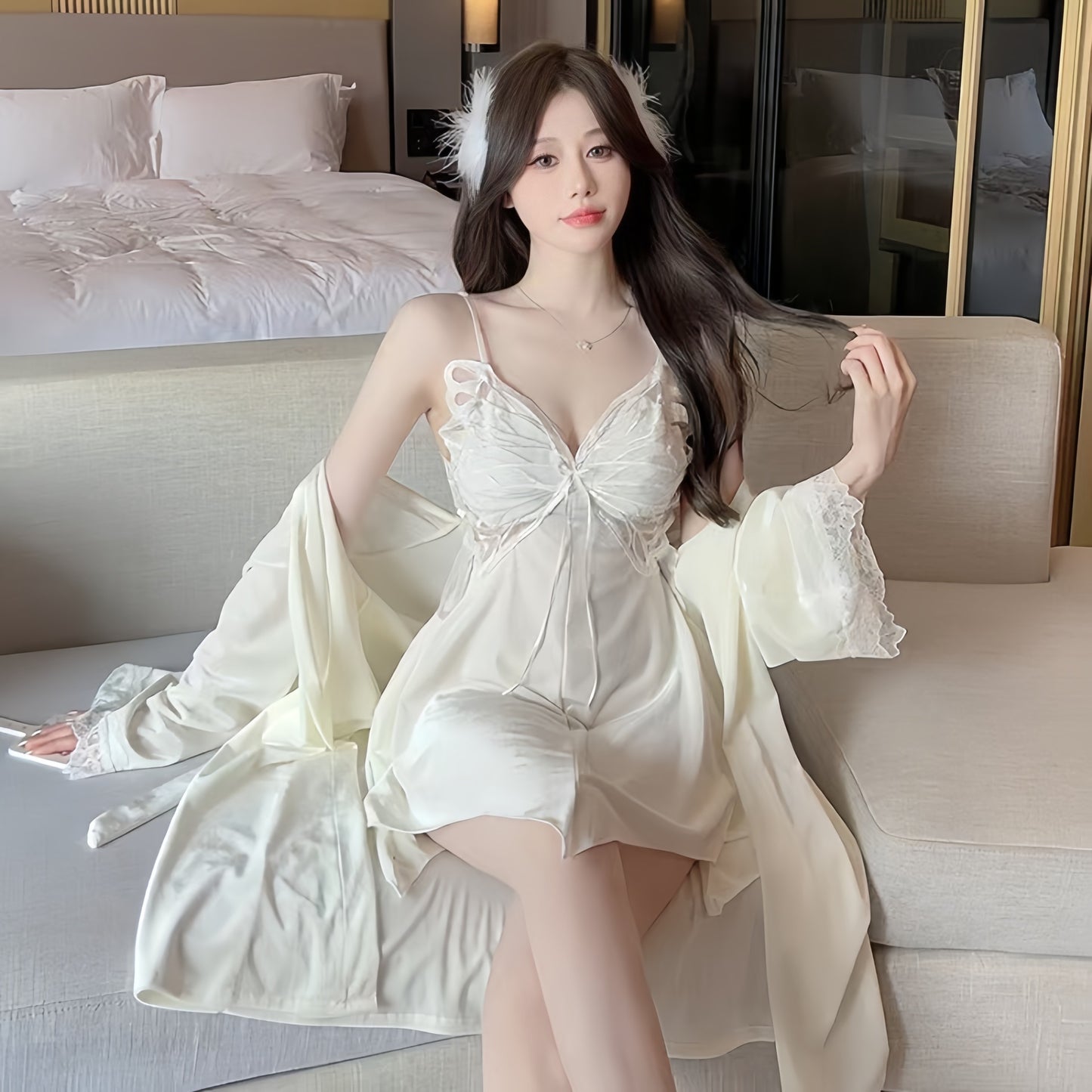 zp560-Gold Velvet Women's Two-piece Bra Padded Sexy Nightdress