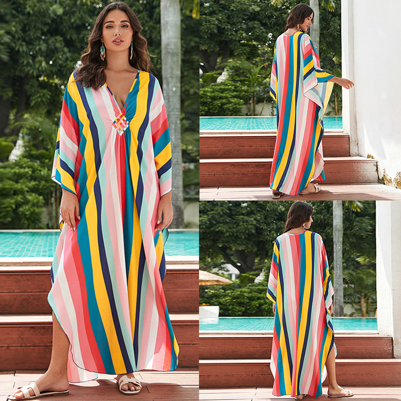zp562-Women's printed loose plus size dress robe