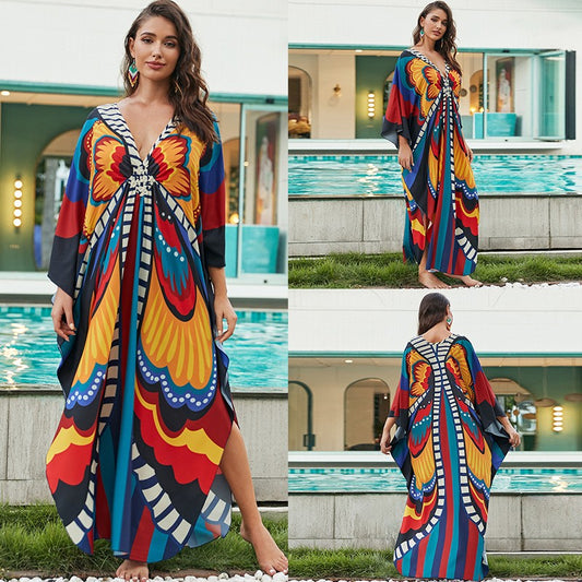 zp562-Women's printed loose plus size dress robe