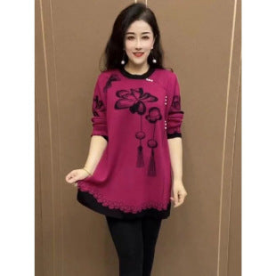 Women's autumn and winter knitted loose mid-length sweater