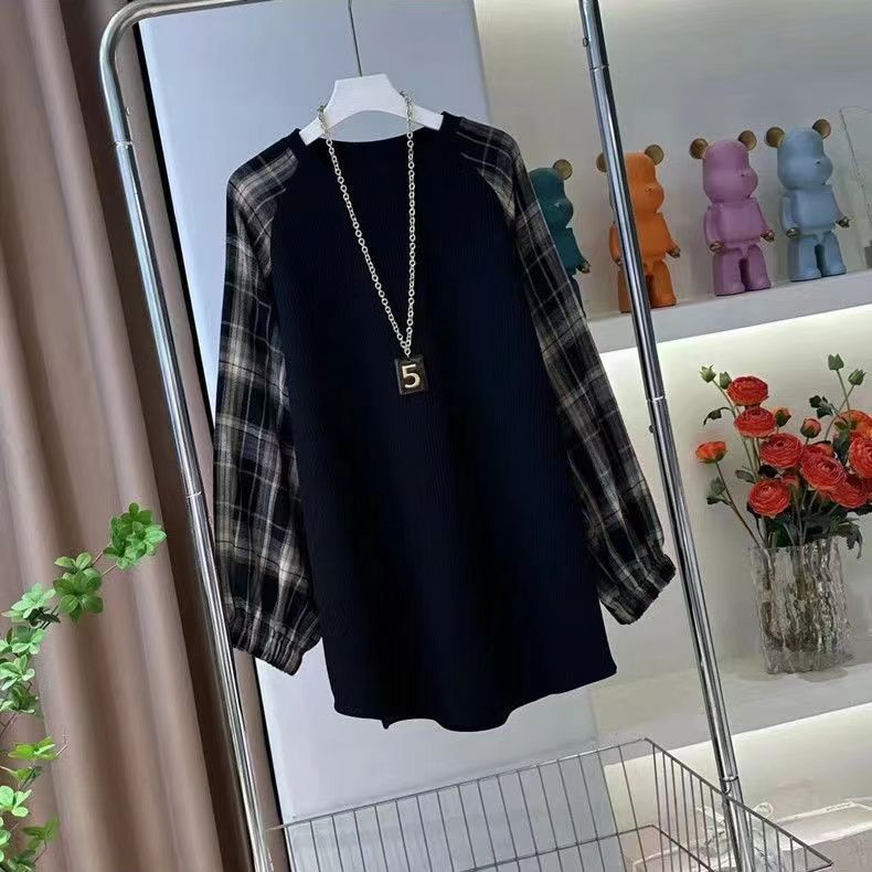 women's contrasting plaid patchwork sweatshirt