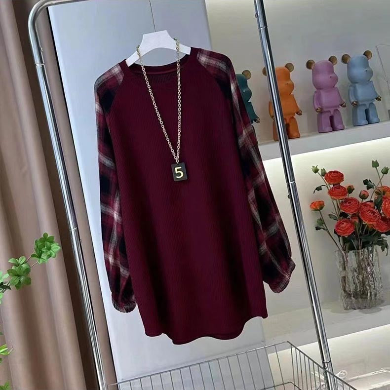 women's contrasting plaid patchwork sweatshirt