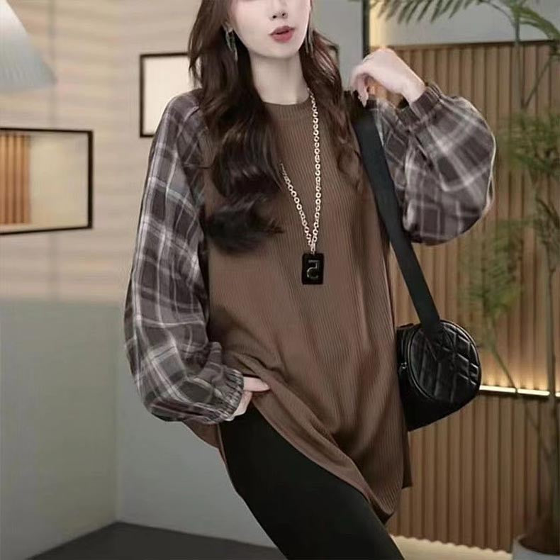 women's contrasting plaid patchwork sweatshirt