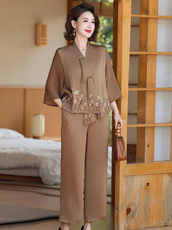 Summer loose fashion suits for middle-aged and elderly women
