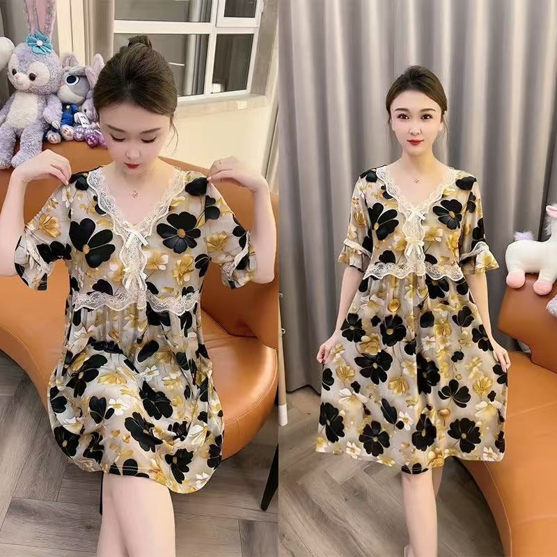 zp581-Ladies new lace bow loose nightdress