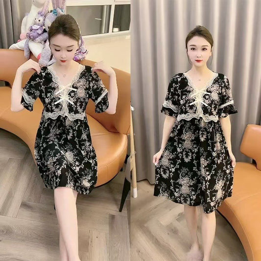 zp581-Ladies new lace bow loose nightdress