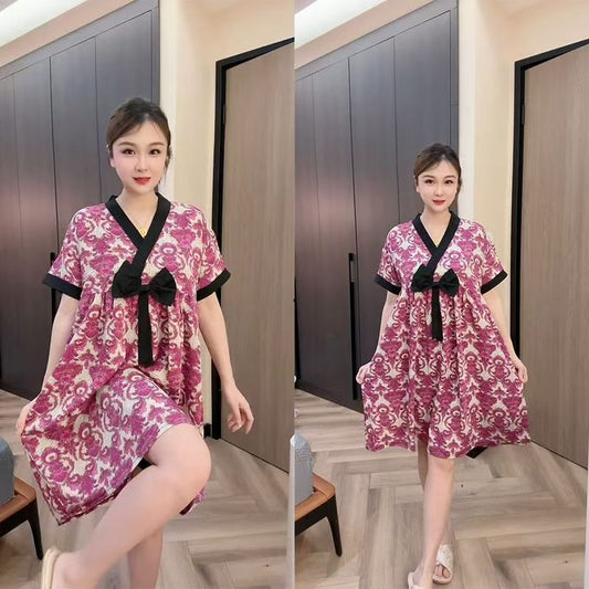 zp585-Women's summer large size loose short-sleeved nightdress