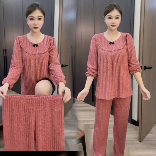 zp588-2025 Ladies New Snowflake Velvet Round Neck Pajamas Set