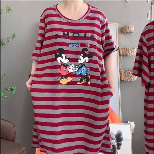 zp589-Women's striped short-sleeved nightdress