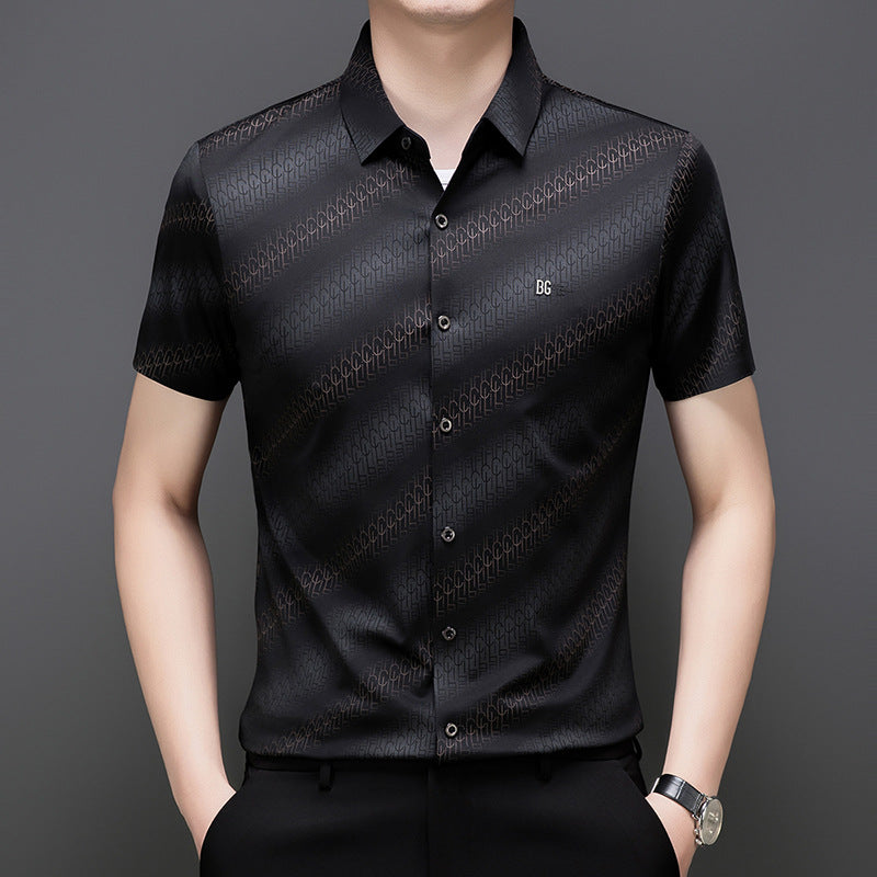zd343-Men's summer embroidered business short-sleeved shirt