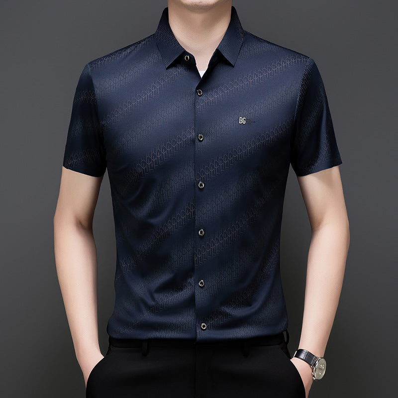 zd343-Men's summer embroidered business short-sleeved shirt