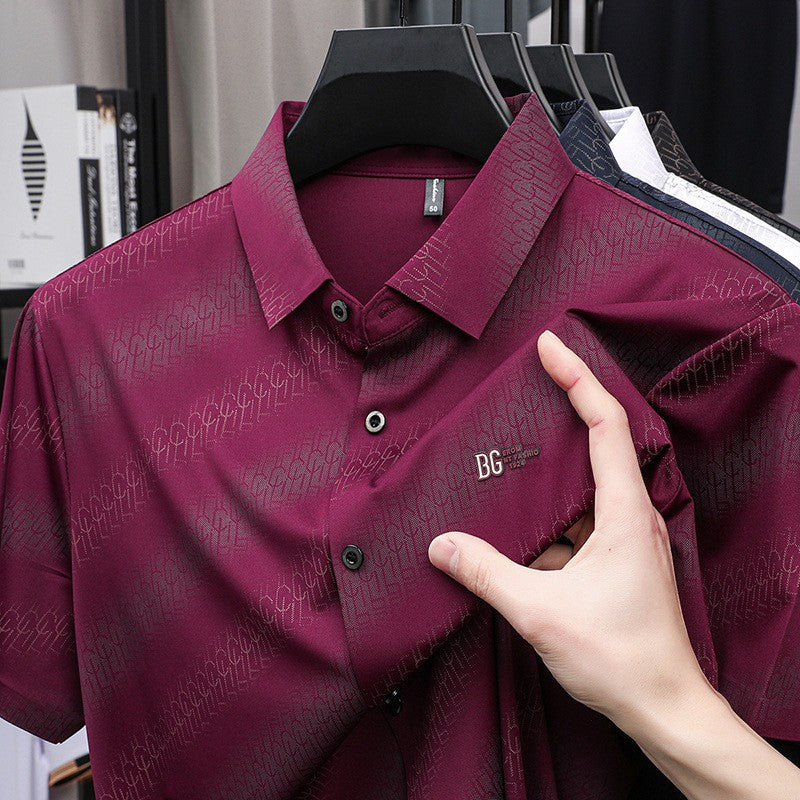zd343-Men's summer embroidered business short-sleeved shirt