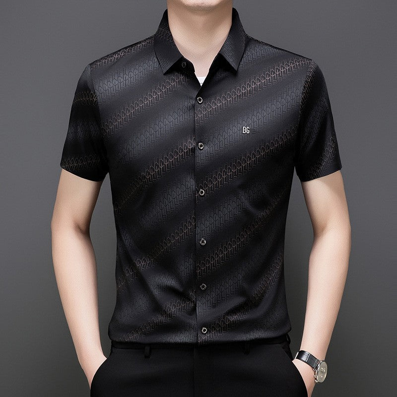 zd343-Men's summer embroidered business short-sleeved shirt