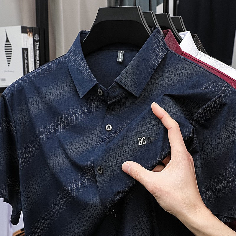 zd343-Men's summer embroidered business short-sleeved shirt