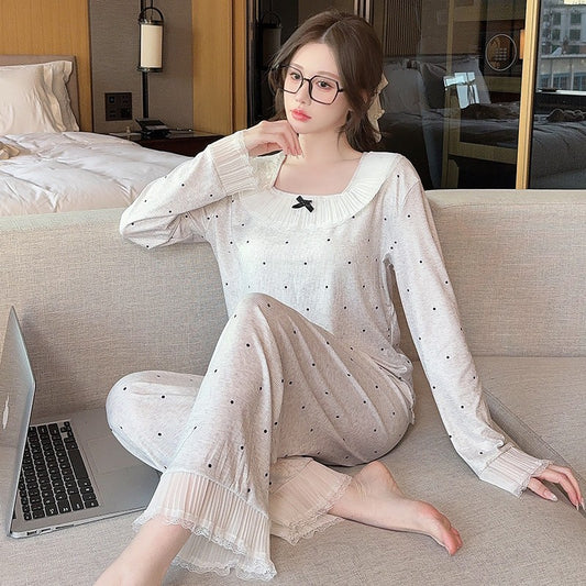 zp594-Women's ice silk threaded lace with chest pads home wear suit