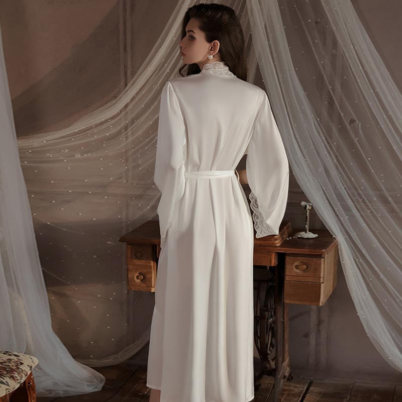 Women's Silky Satin Lace Long Robe Belt Home Clothes