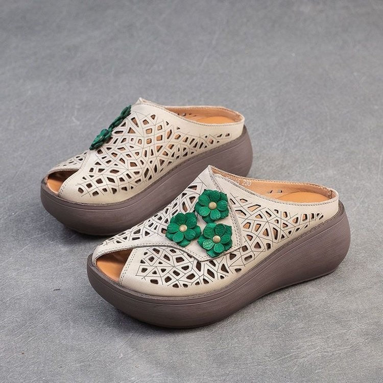 Retro hollow breathable ladies slippers