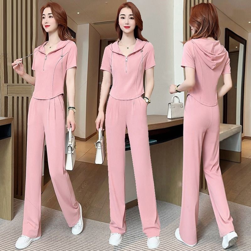 Women's summer casual hooded short-sleeved sportswear suit