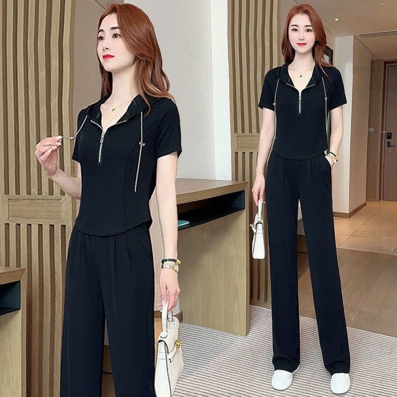 Women's summer casual hooded short-sleeved sportswear suit