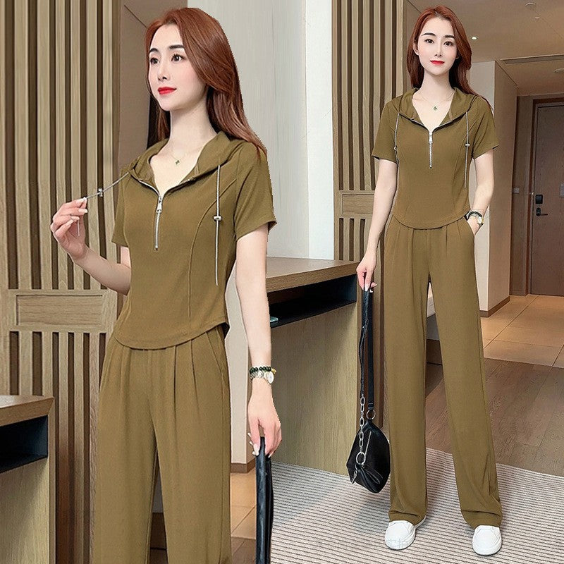 Women's summer casual hooded short-sleeved sportswear suit