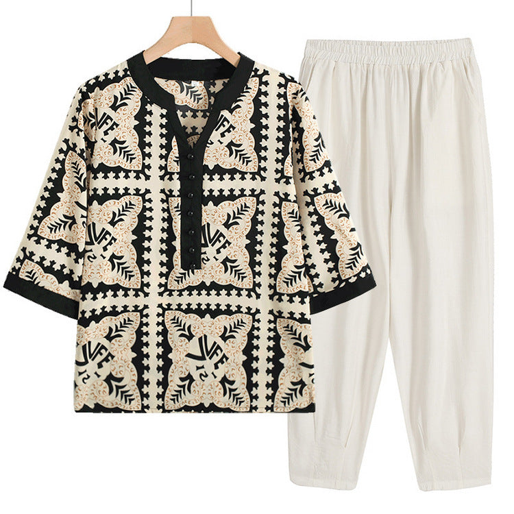 Women's summer short-sleeved T-shirt top + casual pants