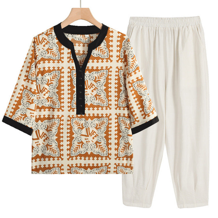 Women's summer short-sleeved T-shirt top + casual pants