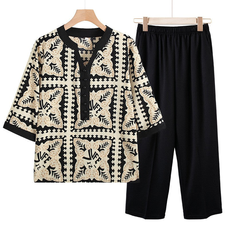 Women's summer short-sleeved T-shirt top + casual pants