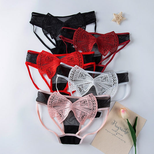 zp610-Women's lace-up butterfly embroidered panties